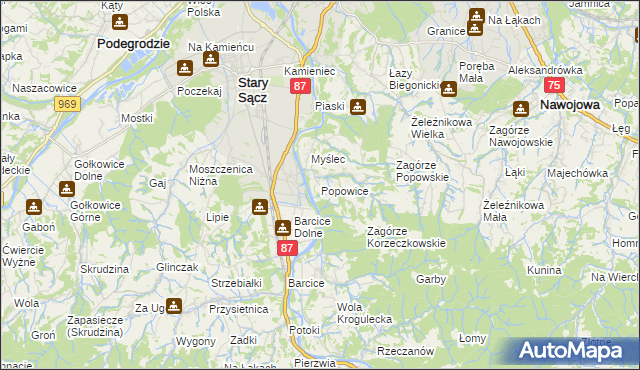 mapa Popowice gmina Stary Sącz, Popowice gmina Stary Sącz na mapie Targeo
