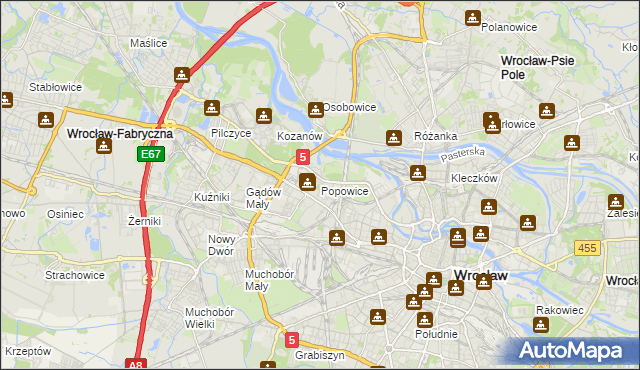 mapa Popowice gmina Wrocław, Popowice gmina Wrocław na mapie Targeo