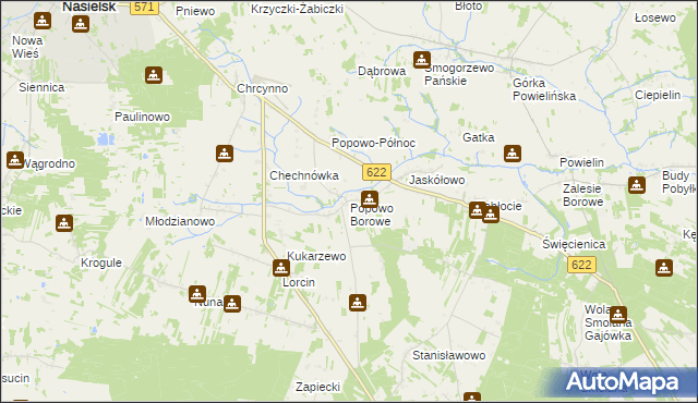 mapa Popowo Borowe, Popowo Borowe na mapie Targeo