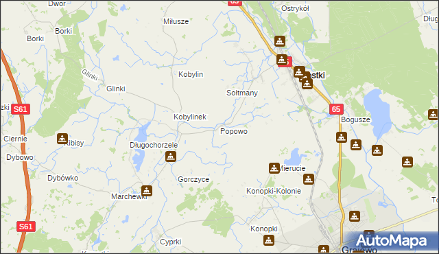 mapa Popowo gmina Prostki, Popowo gmina Prostki na mapie Targeo