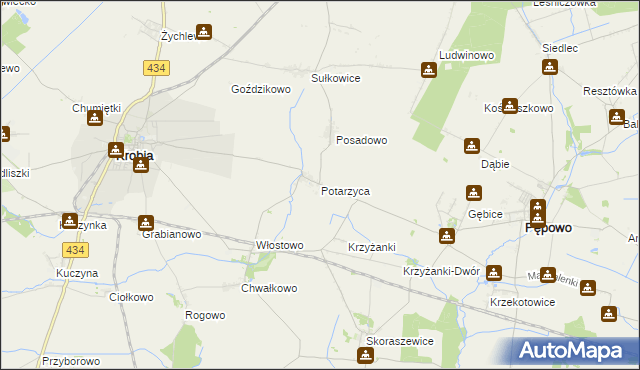 mapa Potarzyca gmina Krobia, Potarzyca gmina Krobia na mapie Targeo