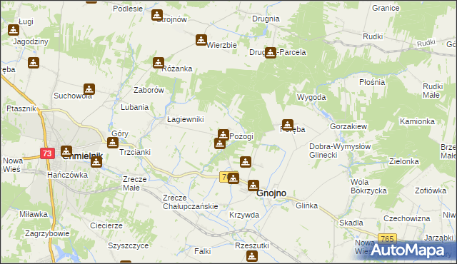 mapa Pożogi gmina Gnojno, Pożogi gmina Gnojno na mapie Targeo