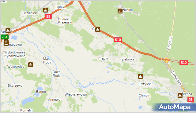 mapa Prądki, Prądki na mapie Targeo