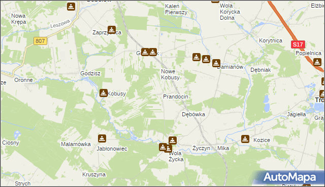 mapa Prandocin gmina Trojanów, Prandocin gmina Trojanów na mapie Targeo