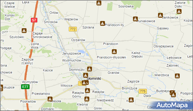mapa Prandocin-Wysiołek, Prandocin-Wysiołek na mapie Targeo