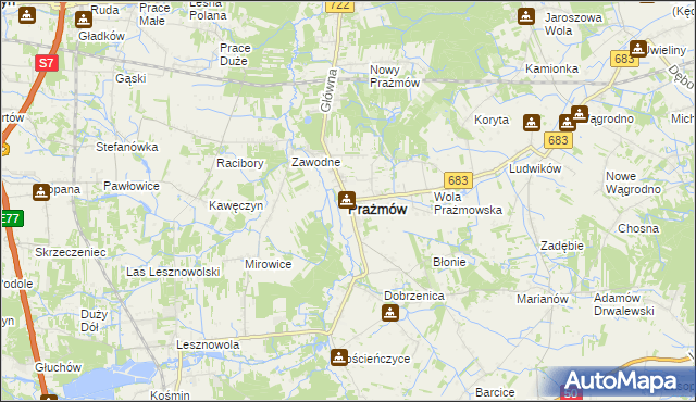 mapa Prażmów powiat piaseczyński, Prażmów powiat piaseczyński na mapie Targeo