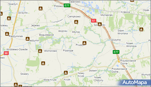 mapa Pruszyn gmina Płońsk, Pruszyn gmina Płońsk na mapie Targeo