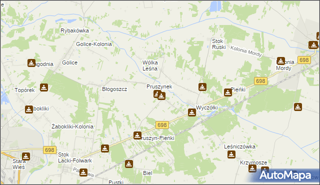 mapa Pruszyn gmina Siedlce, Pruszyn gmina Siedlce na mapie Targeo