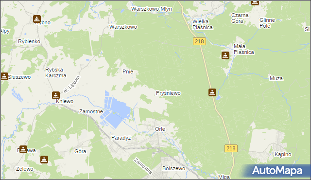 mapa Pryśniewo, Pryśniewo na mapie Targeo
