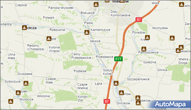 mapa Przesławice gmina Miechów, Przesławice gmina Miechów na mapie Targeo