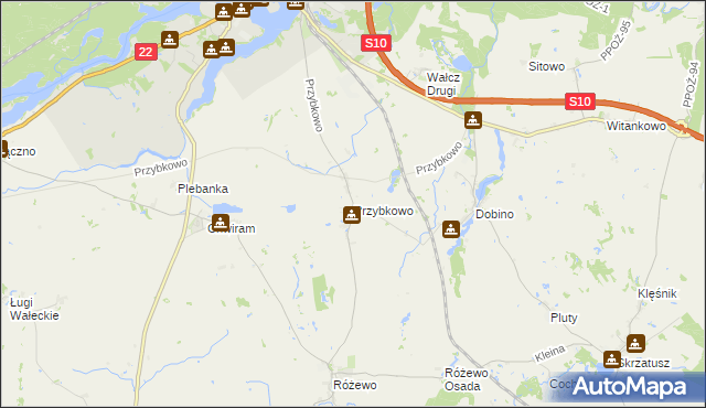 mapa Przybkowo gmina Wałcz, Przybkowo gmina Wałcz na mapie Targeo