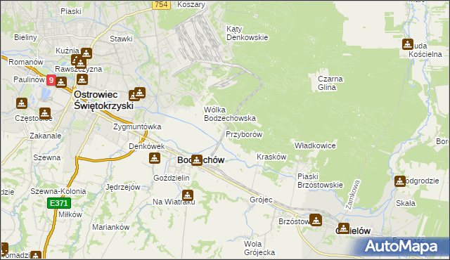 mapa Przyborów gmina Bodzechów, Przyborów gmina Bodzechów na mapie Targeo