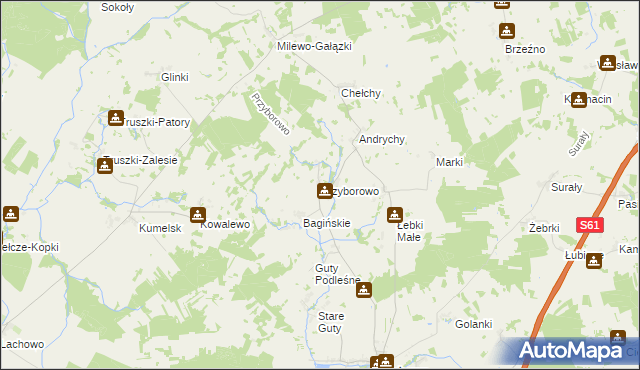 mapa Przyborowo gmina Grabowo, Przyborowo gmina Grabowo na mapie Targeo