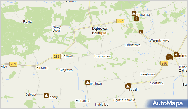 mapa Przybysław gmina Dąbrowa Biskupia, Przybysław gmina Dąbrowa Biskupia na mapie Targeo