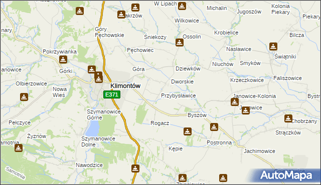 mapa Przybysławice gmina Klimontów, Przybysławice gmina Klimontów na mapie Targeo