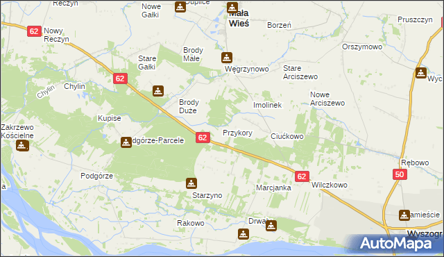mapa Przykory gmina Mała Wieś, Przykory gmina Mała Wieś na mapie Targeo