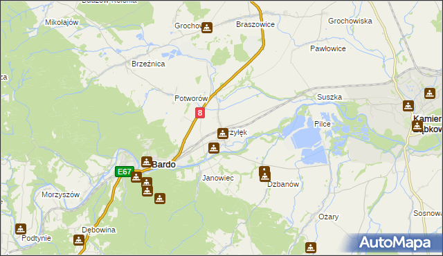 mapa Przyłęk gmina Bardo, Przyłęk gmina Bardo na mapie Targeo