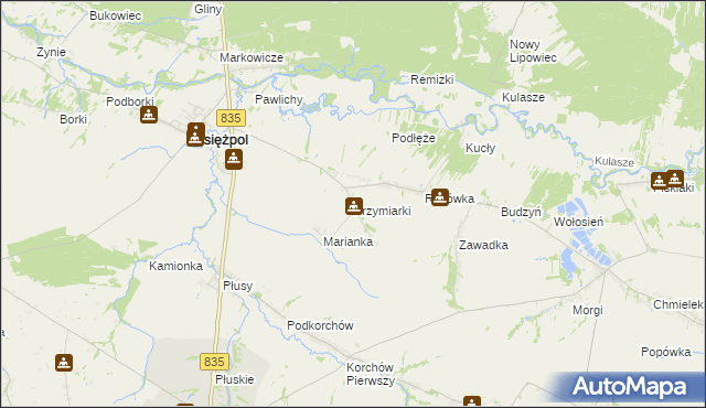 mapa Przymiarki gmina Księżpol, Przymiarki gmina Księżpol na mapie Targeo