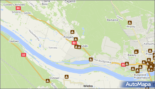 mapa Przysiek gmina Zławieś Wielka, Przysiek gmina Zławieś Wielka na mapie Targeo