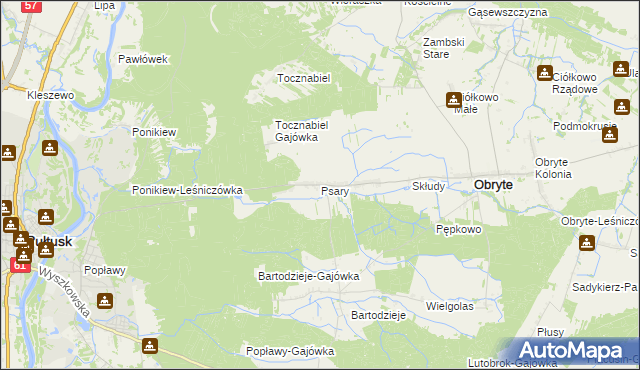 mapa Psary gmina Obryte, Psary gmina Obryte na mapie Targeo