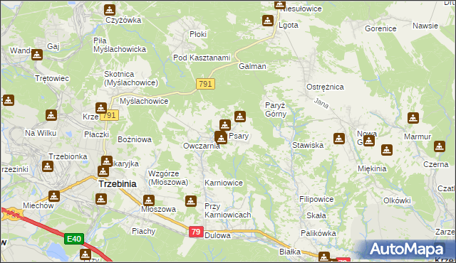 mapa Psary gmina Trzebinia, Psary gmina Trzebinia na mapie Targeo