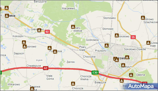 mapa Psary Małe gmina Września, Psary Małe gmina Września na mapie Targeo