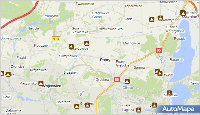 mapa Psary powiat będziński, Psary powiat będziński na mapie Targeo