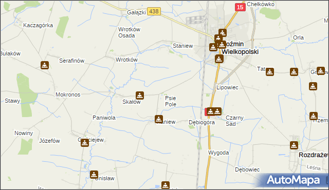 mapa Psie Pole gmina Koźmin Wielkopolski, Psie Pole gmina Koźmin Wielkopolski na mapie Targeo