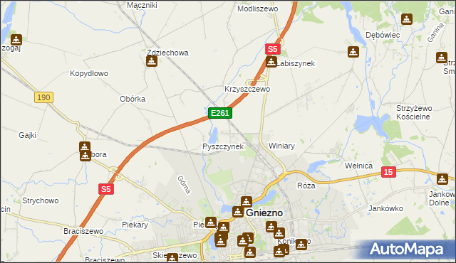 mapa Pyszczyn gmina Gniezno, Pyszczyn gmina Gniezno na mapie Targeo