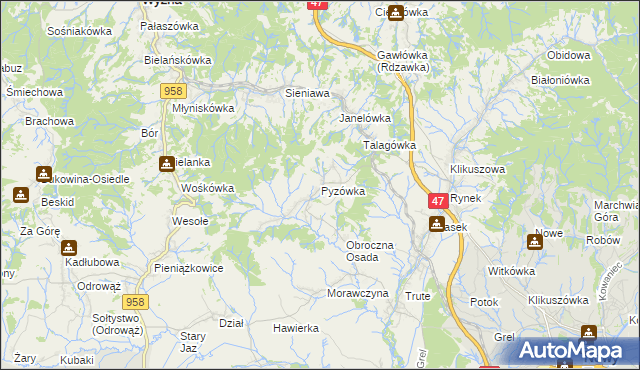 mapa Pyzówka, Pyzówka na mapie Targeo