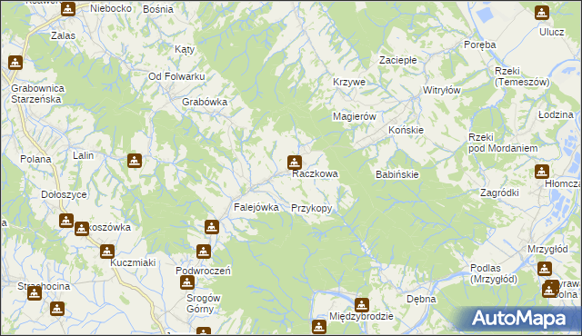 mapa Raczkowa gmina Sanok, Raczkowa gmina Sanok na mapie Targeo