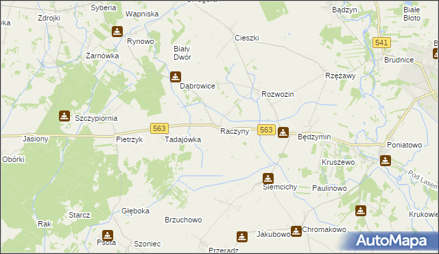 mapa Raczyny gmina Żuromin, Raczyny gmina Żuromin na mapie Targeo