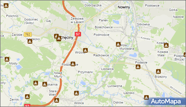 mapa Radkowice gmina Chęciny, Radkowice gmina Chęciny na mapie Targeo
