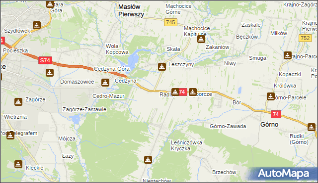 mapa Radlin gmina Górno, Radlin gmina Górno na mapie Targeo