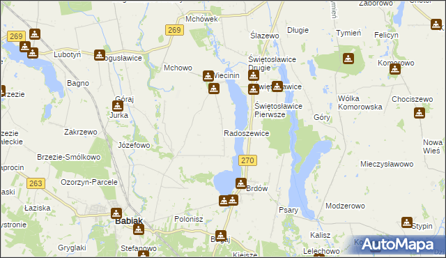 mapa Radoszewice gmina Babiak, Radoszewice gmina Babiak na mapie Targeo