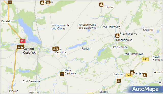 mapa Radzim gmina Kamień Krajeński, Radzim gmina Kamień Krajeński na mapie Targeo