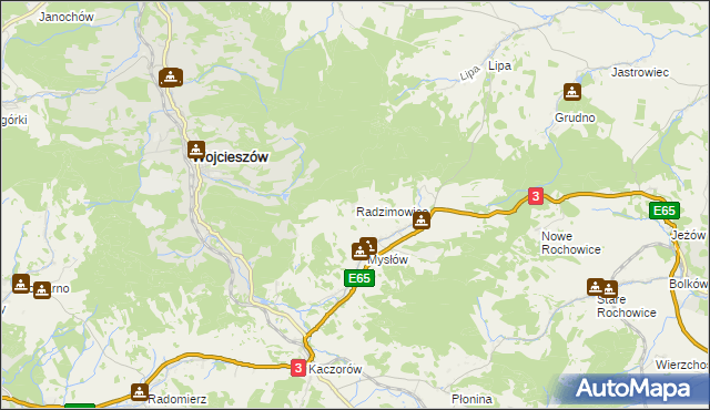 mapa Radzimowice gmina Bolków, Radzimowice gmina Bolków na mapie Targeo