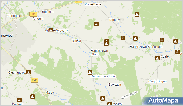 mapa Radziszewo-Sobiechowo, Radziszewo-Sobiechowo na mapie Targeo