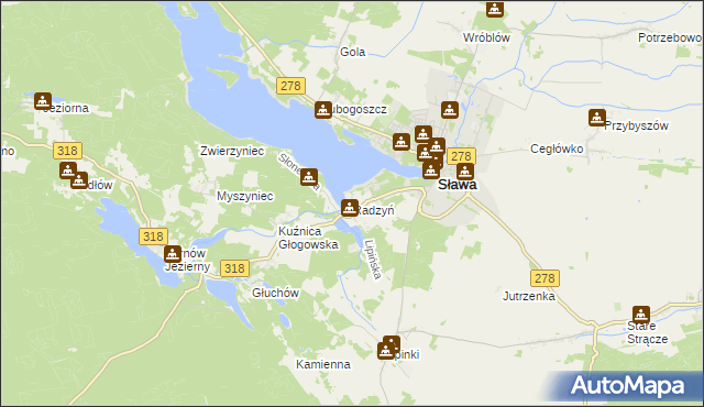 mapa Radzyń gmina Sława, Radzyń gmina Sława na mapie Targeo