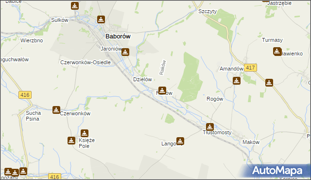 mapa Raków gmina Baborów, Raków gmina Baborów na mapie Targeo