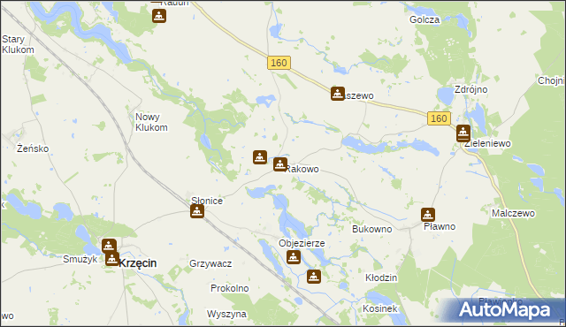 mapa Rakowo gmina Krzęcin, Rakowo gmina Krzęcin na mapie Targeo