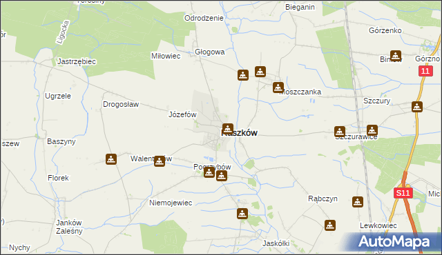 mapa Raszków powiat ostrowski, Raszków powiat ostrowski na mapie Targeo