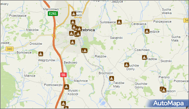 mapa Raszów gmina Trzebnica, Raszów gmina Trzebnica na mapie Targeo