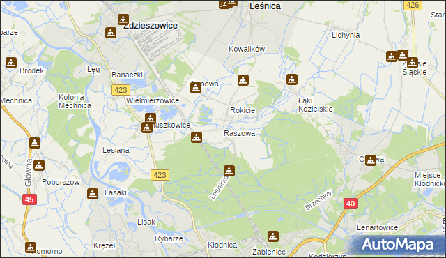 mapa Raszowa gmina Leśnica, Raszowa gmina Leśnica na mapie Targeo