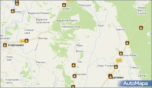 mapa Rawy gmina Sypniewo, Rawy gmina Sypniewo na mapie Targeo