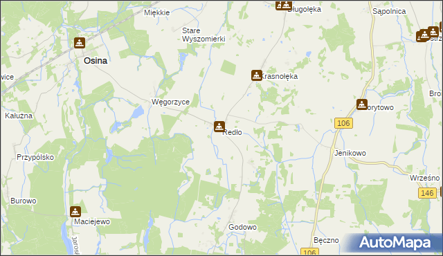 mapa Redło gmina Osina, Redło gmina Osina na mapie Targeo