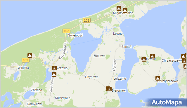 mapa Rekowo gmina Wolin, Rekowo gmina Wolin na mapie Targeo