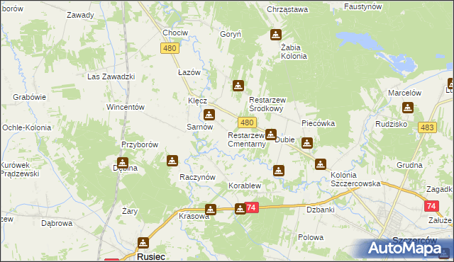 mapa Restarzew Cmentarny, Restarzew Cmentarny na mapie Targeo