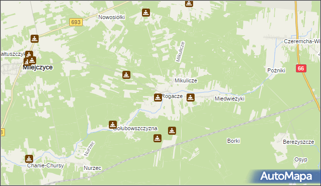 mapa Rogacze gmina Milejczyce, Rogacze gmina Milejczyce na mapie Targeo