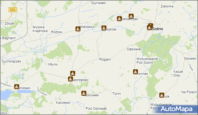 mapa Rogalin gmina Sośno, Rogalin gmina Sośno na mapie Targeo